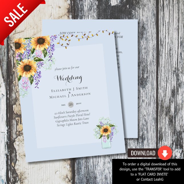Flyer BUDGET WEDDING INVITATIONS - Rustic Sunflowers (Criador carregado)