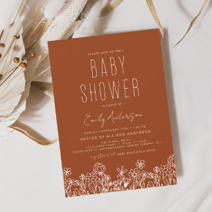 Flyer Budget Wildflower Boho Baby Shower Burnt Orange