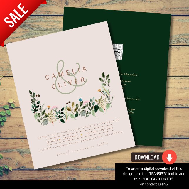 Flyer BUDGET Wildflower Convite de casamento QR Code RSV (Criador carregado)