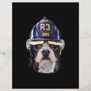Flyer Bulldog francês fofo usando capacete de bombeiro