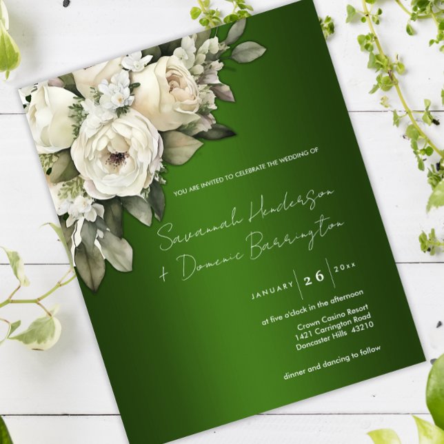 Flyer Buquê de Rosa Branca Emerald Green Casamento (Criador carregado)