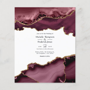 Flyer Burgundy and Gold Agate Wedding Invitation