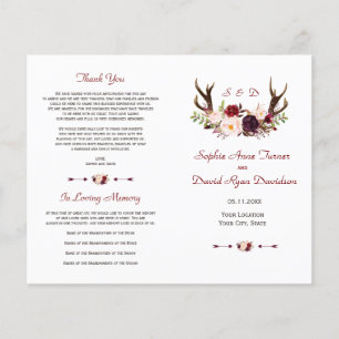 Flyer Burgundy Blush Floral Antlers Casamento