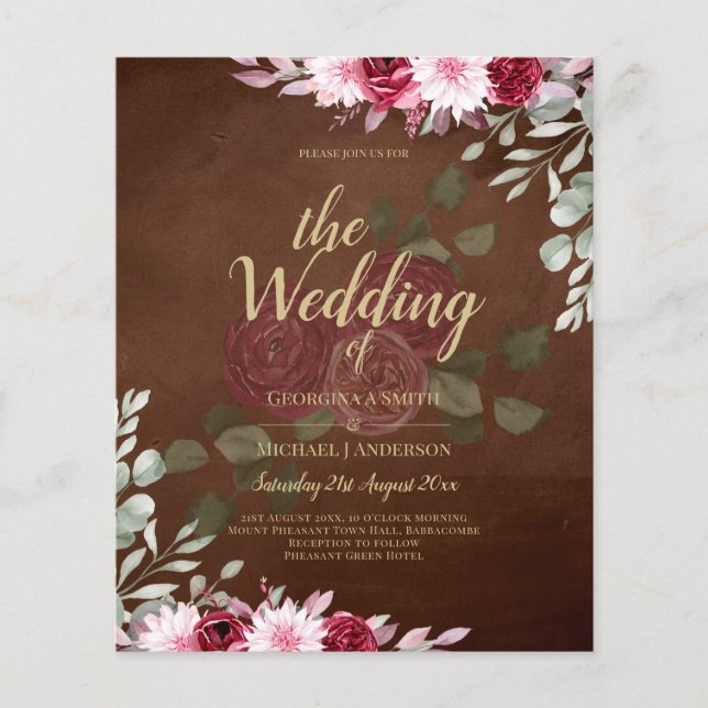 Flyer Burgundy Brown Floral Winter Casamento outono Invi (Frente)