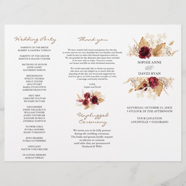 Flyer Burgundy Floral Pampas Grass Wedment (Frente)