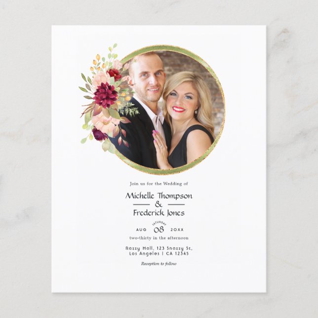 Flyer Burgundy-Marsala e Blush Floral Foto Geométrica (Frente)