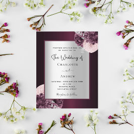 Flyer Burgundy prata floral convite para casamento