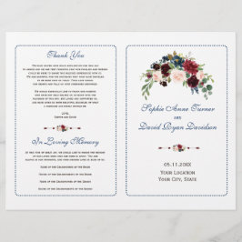 Flyer Burgundy Red Marsala - Programa de Casamento Flora