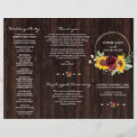 Flyer Burgundy Sunflower Wood Tri Fold Weding Program<br><div class="desc">Design elegante, modesto, com rosas de borboleta de cor aquática e arranjo de girassóis, falso quadro redondo de ouro, divisor floral, tudo sobre fundo antigo de celeiro de madeira. Use a ferramenta Personalizar para adicionar suas informações. Itens correspondentes podem ser encontrados na minha Coleção de Girassóis de Rosas de Borgonha....</div>