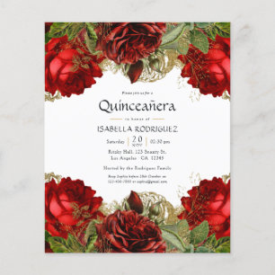 Flyer Burgundy Vermelho e Dourado Rosas Vintage Quinceañ