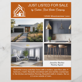 Flyer Burnt Orange Real Estate Home Listing 2 Sided