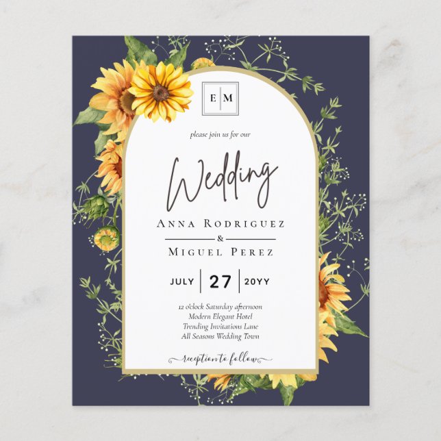 Flyer BUTÃO Girassóis Convite de casamento QR Código RSV (Frente)