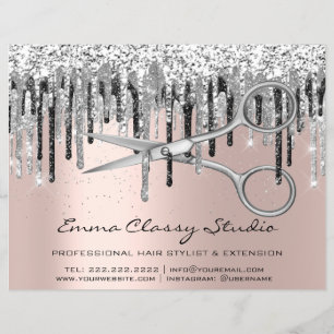 Flyer Cabeleireiro Estilista de Cabelo Unhas Rosa Cinza