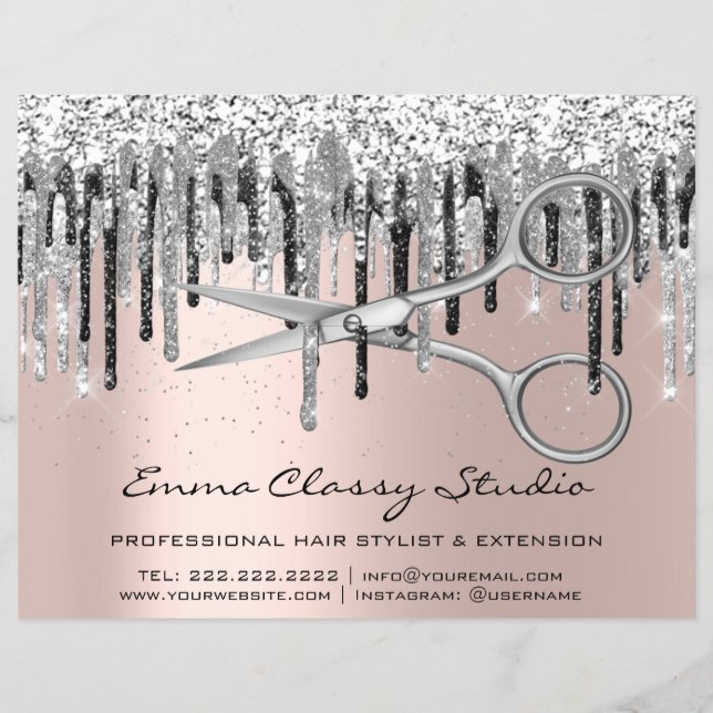 Flyer Cabeleireiro Estilista de Cabelo Unhas Rosa Cinza  (Frente)