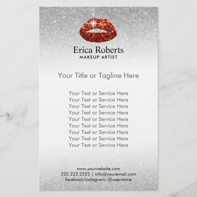 Flyer Cabelereira Artista de Maquiagem Lábios Vermelhos  (Frente)