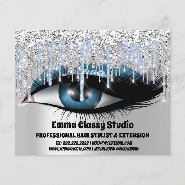 Flyer Cabelereira Unhas Cílios Azul Prateado com Glitter (Frente)