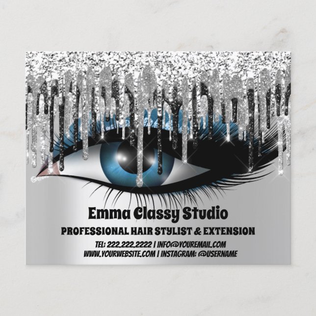 Flyer Cabelereiro Unhas Cílios Prata VIP Gotas Pretas (Frente)