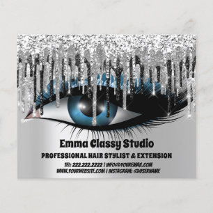 Flyer Cabelereiro Unhas Cílios Prata VIP Gotas Pretas