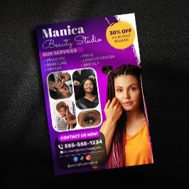 Flyer Cabelo Africano Braids Beauty Salon Nail Makeup