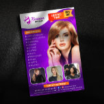 Flyer Cabelo Roxo ModernoHairdresser de Bela Salão<br><div class="desc">Atraia novos clientes e promova seu salão de cabelo com este vibrante e personalizável modelo. Mostre sua experiência em extensões de cabelo, instalações de perucas, filas, tecelagem, estilhaçamento, corte, tranças, dreadlocks, tecelagem, torções e relaxantes. Edite facilmente o texto e as imagens para corresponder à sua marca e adicione seu próprio...</div>