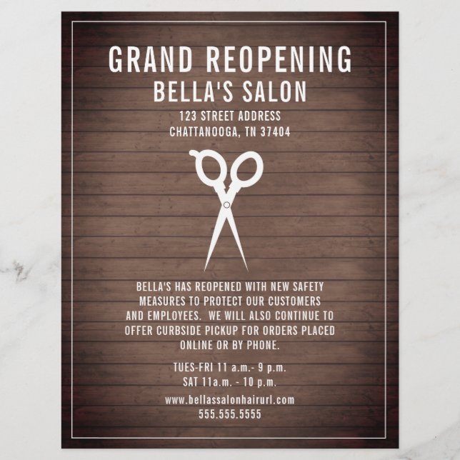 Flyer Cabelo Salão Barber Grande Reabertura Madeira Rúst (Frente)