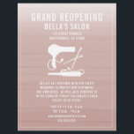 Flyer Cabelo Salão Grande Reabrindo Lâmpada Cor-de-rosa<br><div class="desc">Ilustração de um secador de sopro,  ferro de enrolar e bobby pinos sobre um fundo de cor de água,  rosa e cor de rosa,  inspirado no fundo cor-de-rosa.  Personalize o texto.</div>