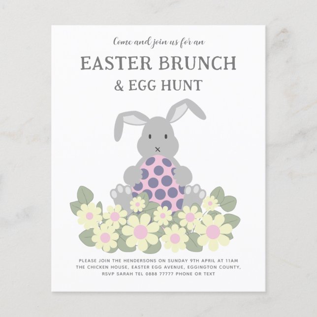 Flyer Caça aos Ovos de Páscoa Brunch de Primavera Coelho (Frente)