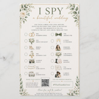 Flyer Caça Secreta de Casamento Elegante Creme Verde I S