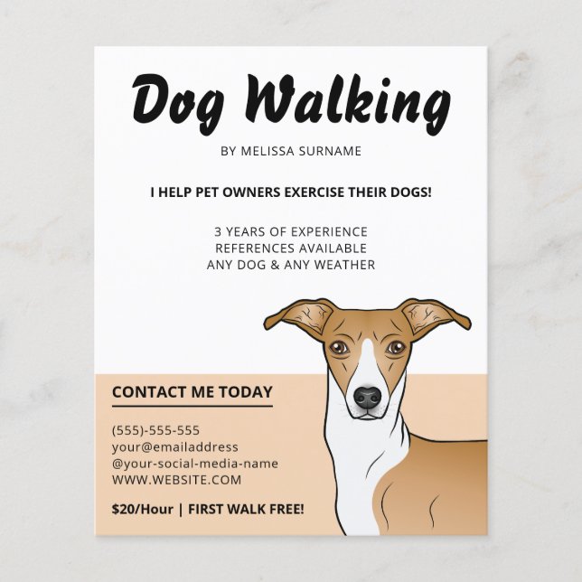 Flyer Cachorro Italiano Fawn e Branco - Passeador de Cãe (Frente)