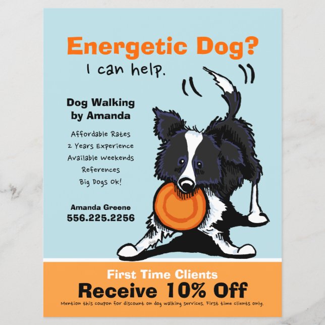Flyer Cachorro Walker Andando E Coupon Border Collie (Frente)