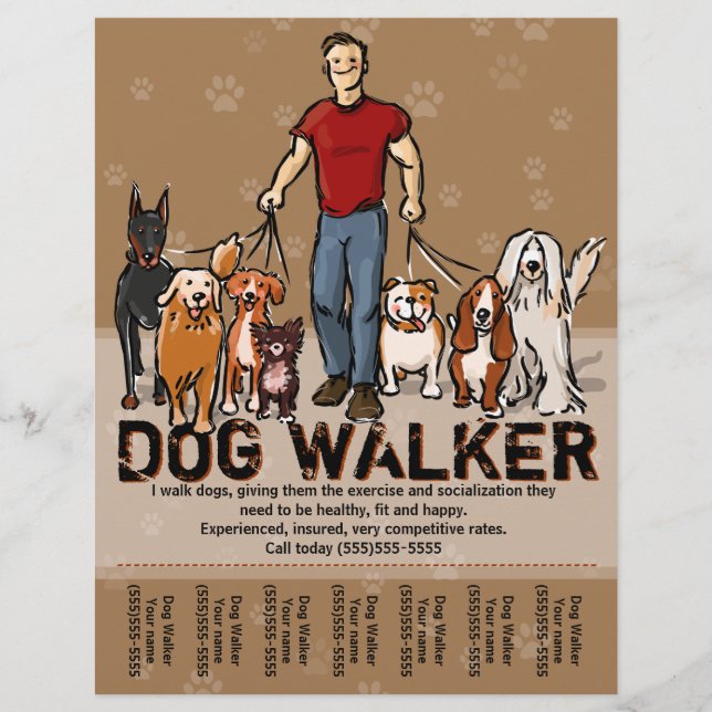 Flyer Cachorro Walker. Cachorro Andando. CARA. Modelo de (Frente)