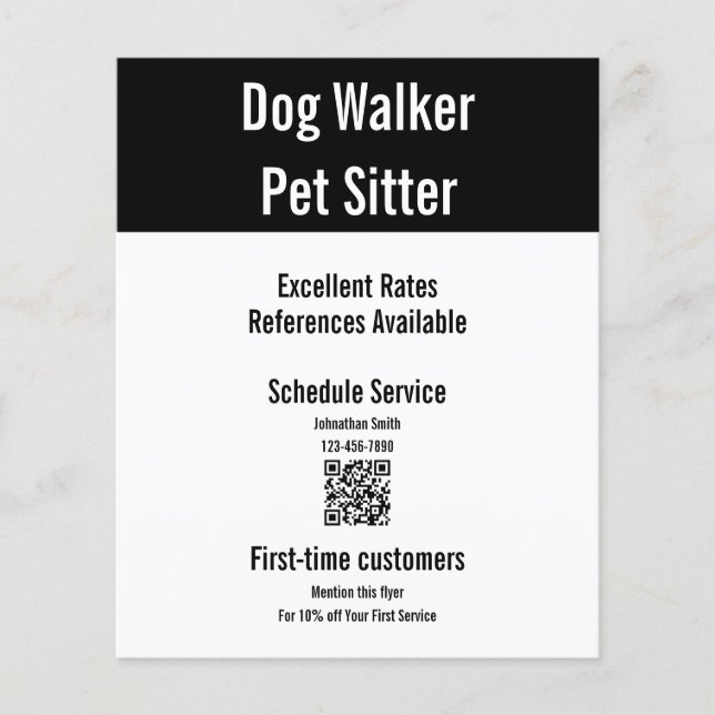 Flyer Cachorro Walker Pet Sitter Black White Code Modelo (Frente)