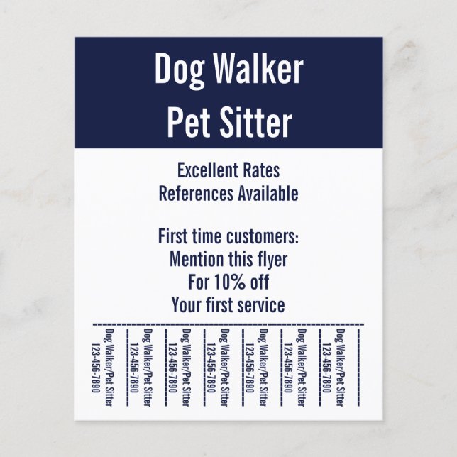 Flyer Cachorro Walker Pet Sitter White e Blue Text Model (Frente)