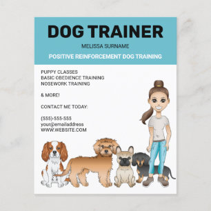 Flyer Cães de Desenho Animado e uma Menina Treinadora de