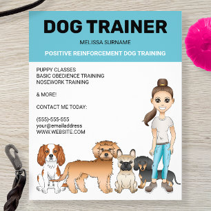Flyer Cães de Desenho Animado e uma Menina Treinadora de