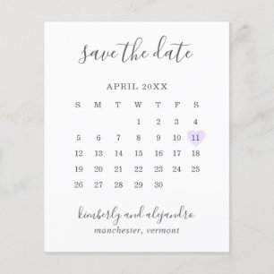 Flyer Calendário Coração Roxo Orçamento Casamento Save t