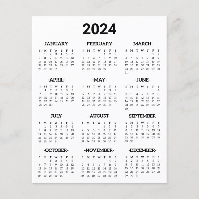 Flyer Calendário geral de 2024 anos preto e branco (Frente)