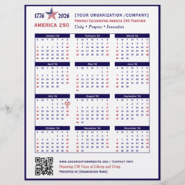 Flyer Calendário Patriótico Azul 2026 da América 250