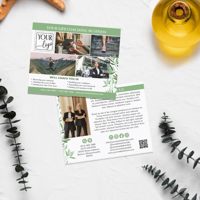 Flyer Calm Greenery Logo de Colagem de Fotos QR Promo (Criador carregado)