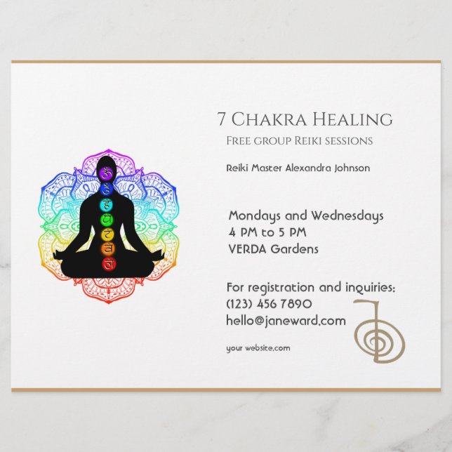 Flyer Calor de Energia de Chakra Branco, Reiki Horizonta (Frente)
