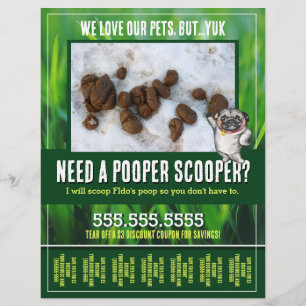 Flyer Cão Poop Scooper. Limpeza de Yard. Folha de rasgo