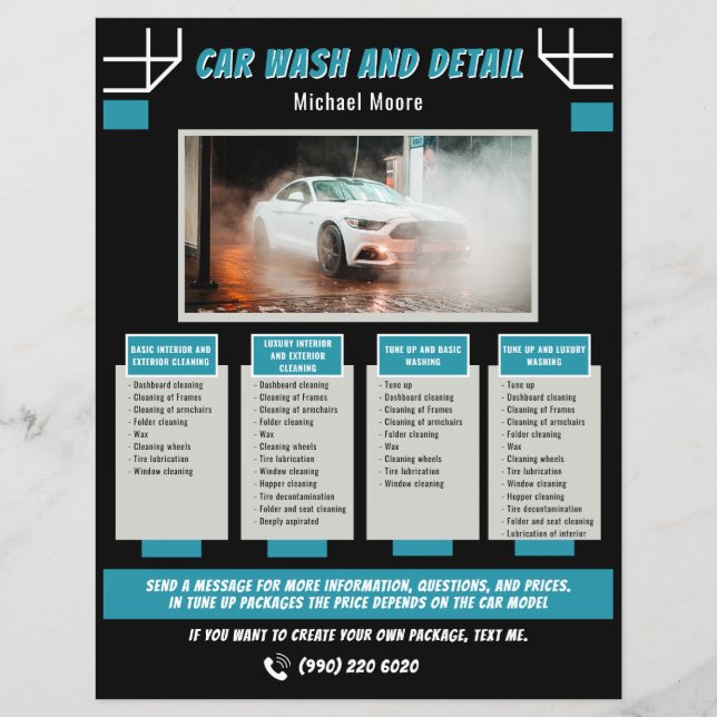 Flyer Car Wash Auto Detailing Price Package (Frente)