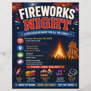 Flyer Cartaz da Noite de Fogos de Artifício