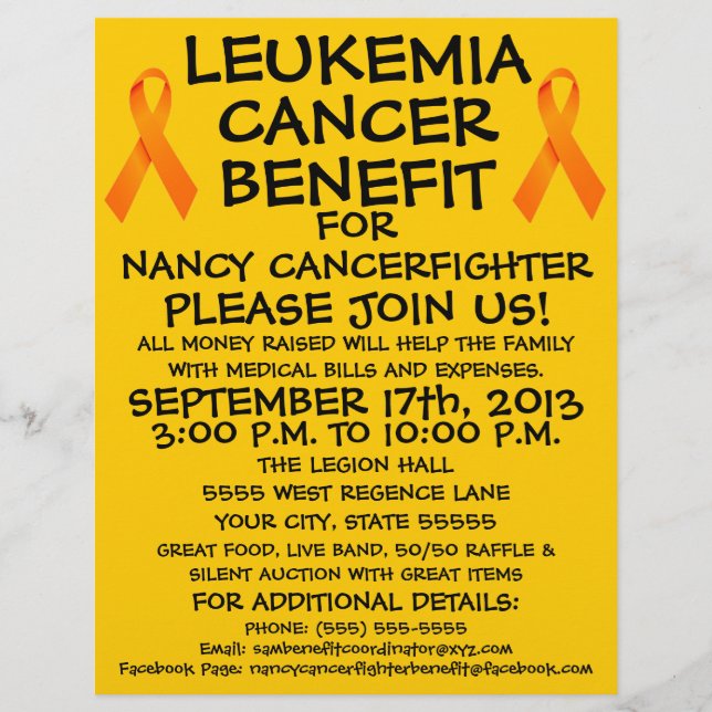 Flyer Cartaz de Benefício para Câncer de Leucemia Cartoo (Frente)