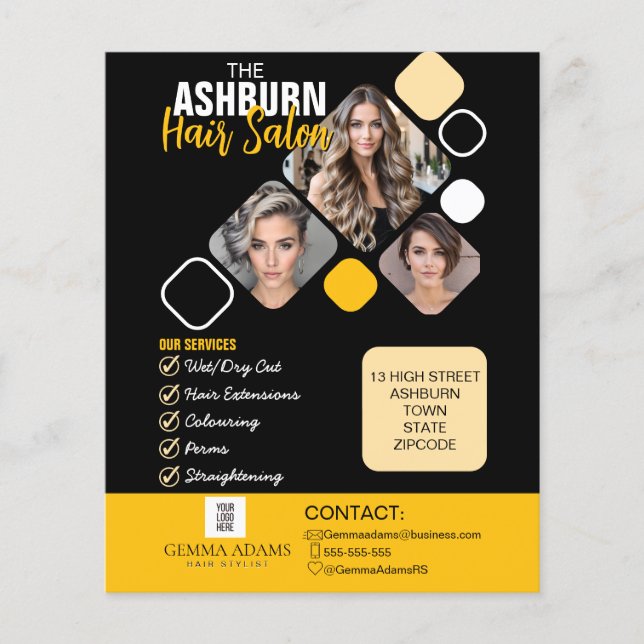 Flyer Cartaz de Cabeleireiro com Design Personalizado em (Frente)