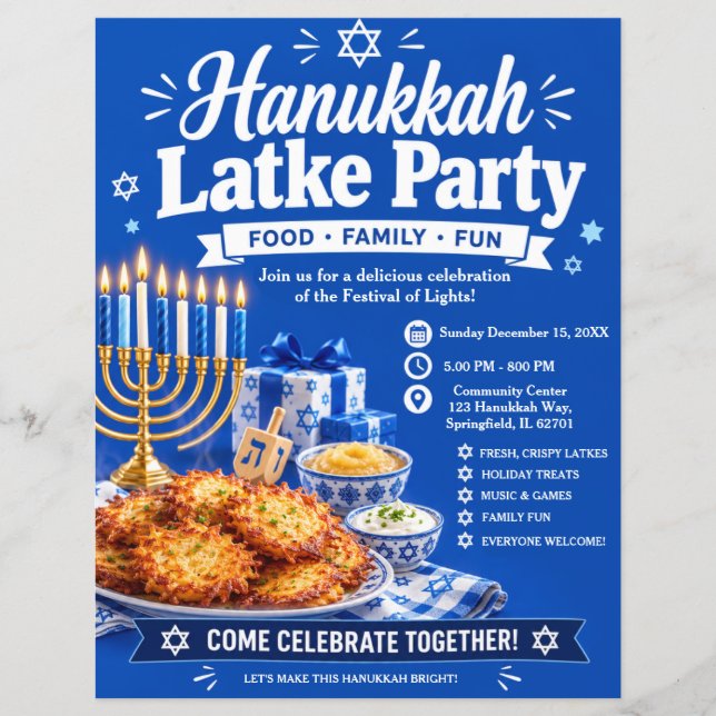 Flyer Cartaz de Festa de Latke de Hanukkah (Frente)
