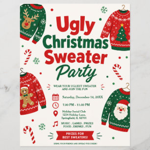 Flyer Cartaz de Festa de Suéter de Natal Feio