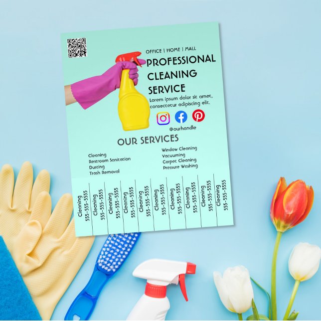 Flyer cartaz de limpeza verde com abas destacáveis Voar (Criador carregado)