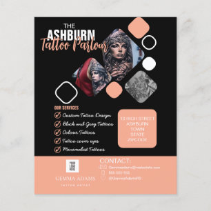 Flyer Cartaz de Salão de Tatuagem - Blush Preto Personal