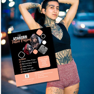 Flyer Cartaz de Salão de Tatuagem - Blush Preto Personal